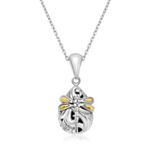 Yellow Gold & Silver Dragonfly Motif Baroque Pendant