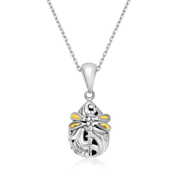 Yellow Gold & Silver Dragonfly Motif Baroque Pendant