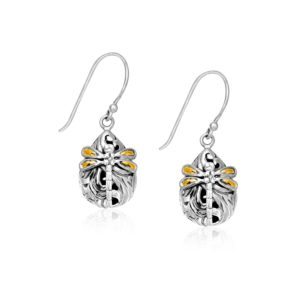 Gold & Silver Teardrop Dragonfly Earrings