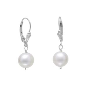 White Pearl Lever Back Earrings