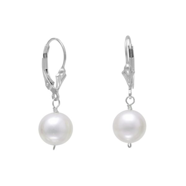 White Pearl Lever Back Earrings
