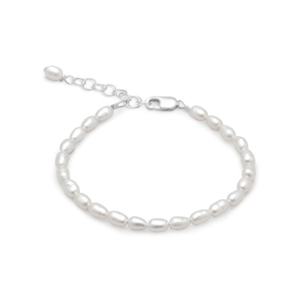 5 + 1 Extension White Rice Cultured Freshwater Pearl Bracelet