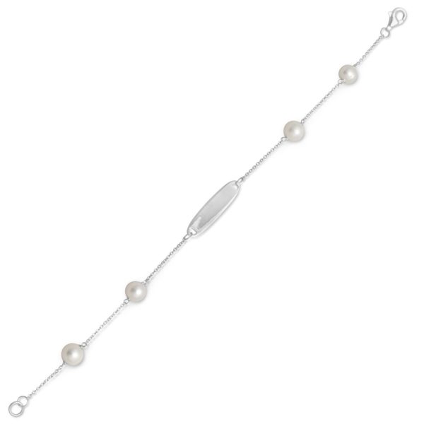 White Cultured Freshwater Pearl ID Bracelet