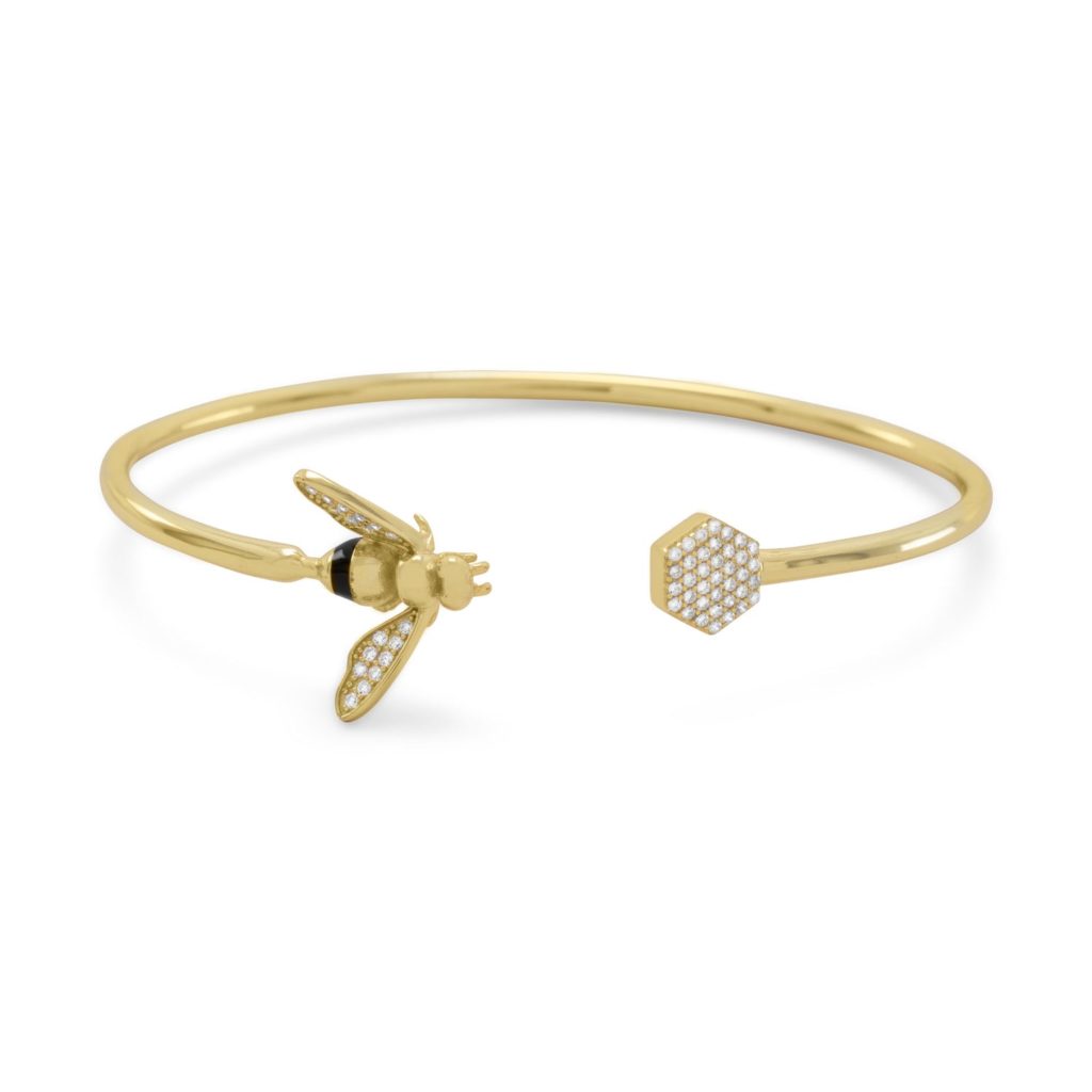 BEE Mine! 14 Karat Gold Plated and Signity CZ Bee Flex Cuff