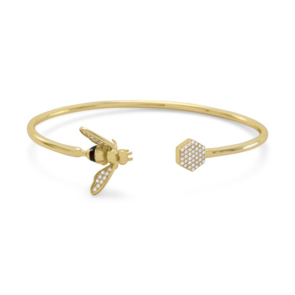 BEE Mine! 14 Karat Gold Plated and Signity CZ Bee Flex Cuff