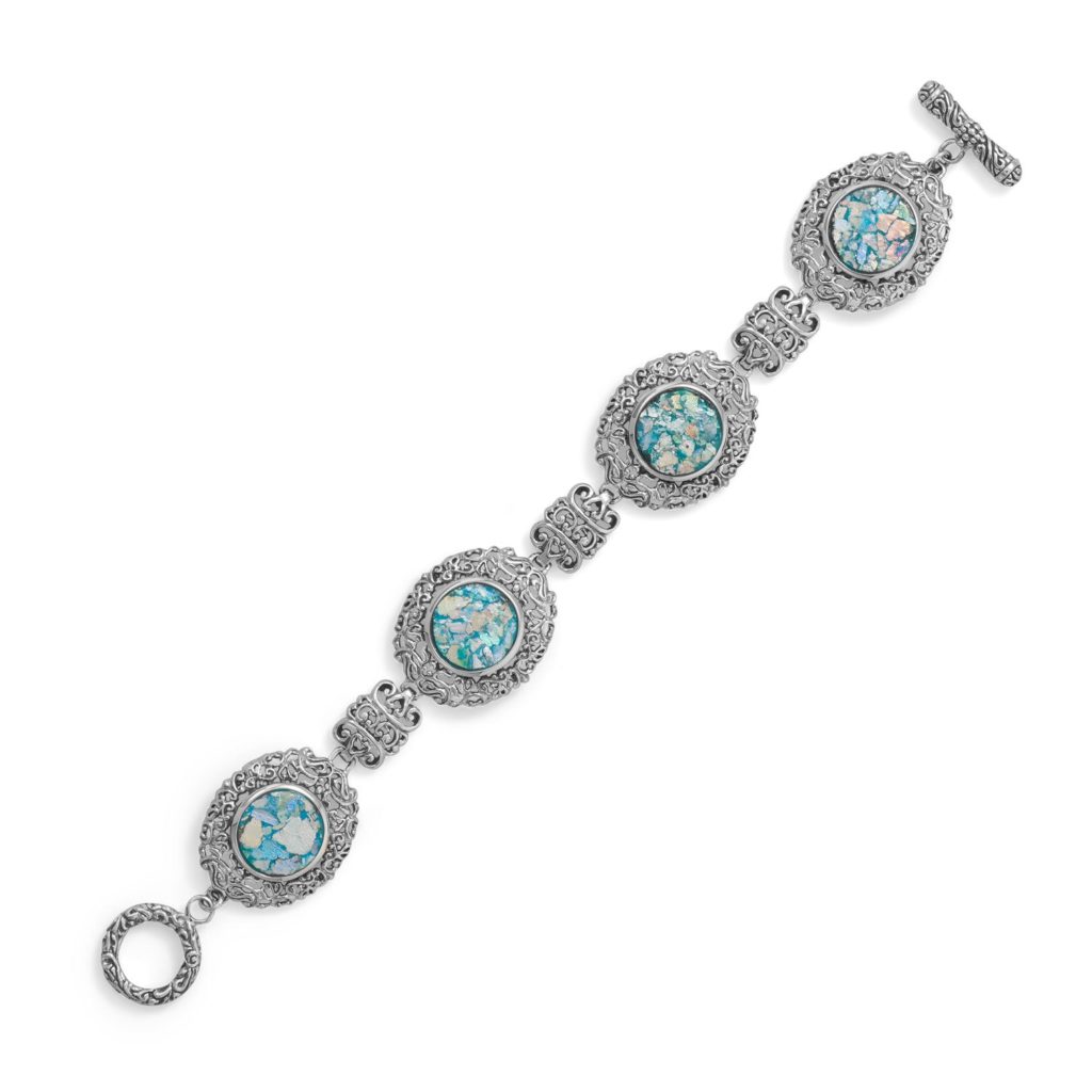 7.5 Ornate Roman Glass Toggle Bracelet