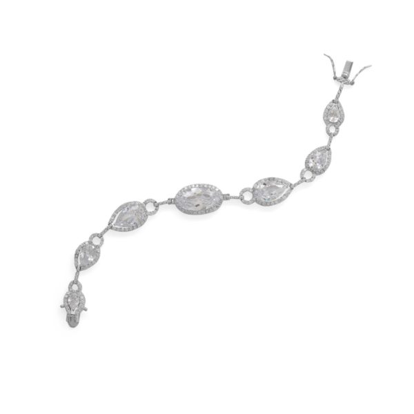 7.5 Rhodium Plated Pear and Oval CZ Bracelet