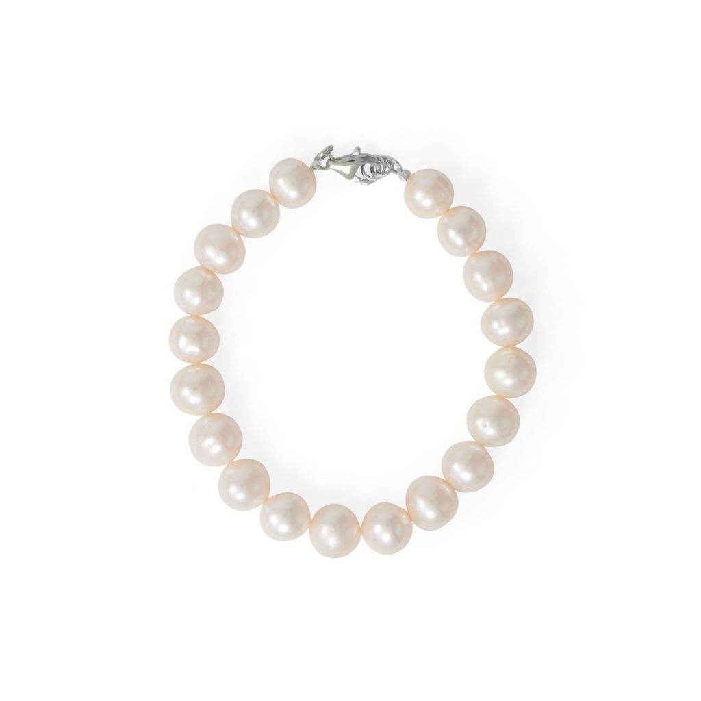 8 Rhodium Plated Cultured Freshwater Pearl Bracelet