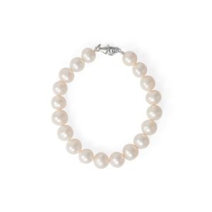 8 Rhodium Plated Cultured Freshwater Pearl Bracelet
