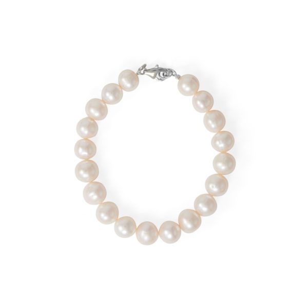 8 Rhodium Plated Cultured Freshwater Pearl Bracelet