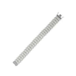 8 Rhodium Plated 3 Row Simulated Pearl and CZ Bracelet