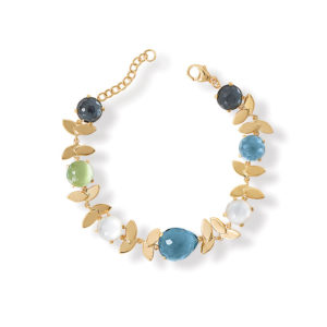 6.5 + 1 Lovely Leaves! 14 Karat Gold Plated Multi Stone Bracelet