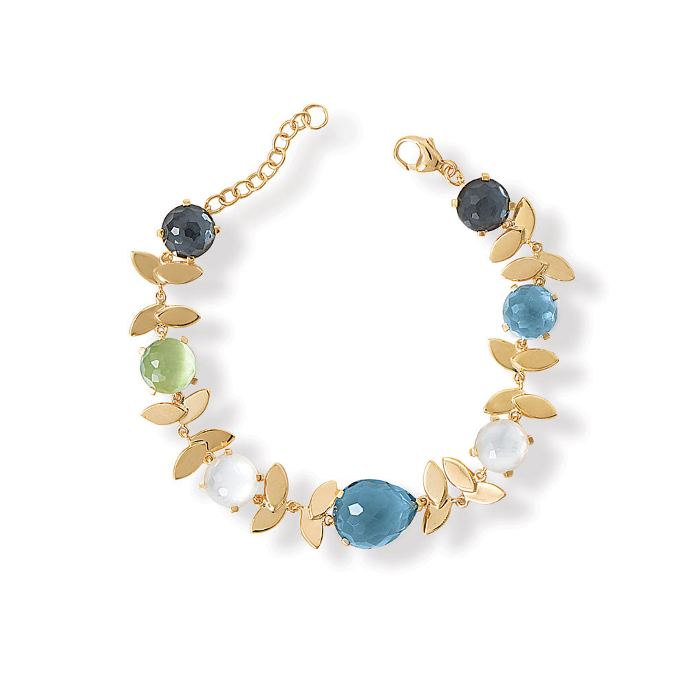 6.5 + 1 Lovely Leaves! 14 Karat Gold Plated Multi Stone Bracelet