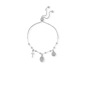 Rhodium Plated Religious Charm Bolo Bracelet