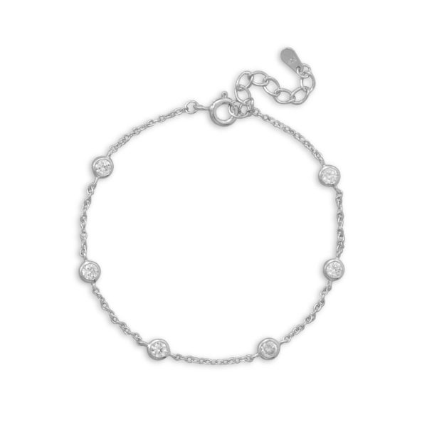 7+1 Rhodium Plated 6 Bezel Set CZ Bracelet