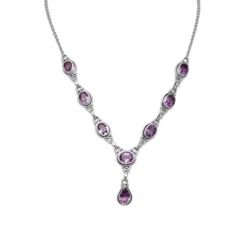 15+1 Extension Oval and Pear Shape Amethyst Necklace