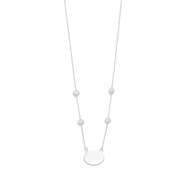 ID Tag Necklace with White Cultured Freshwater Pearl