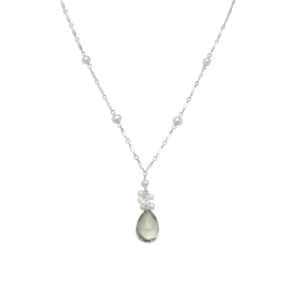16+2 Extension Prasiolite and Cultured Freshwater Pearl Necklace