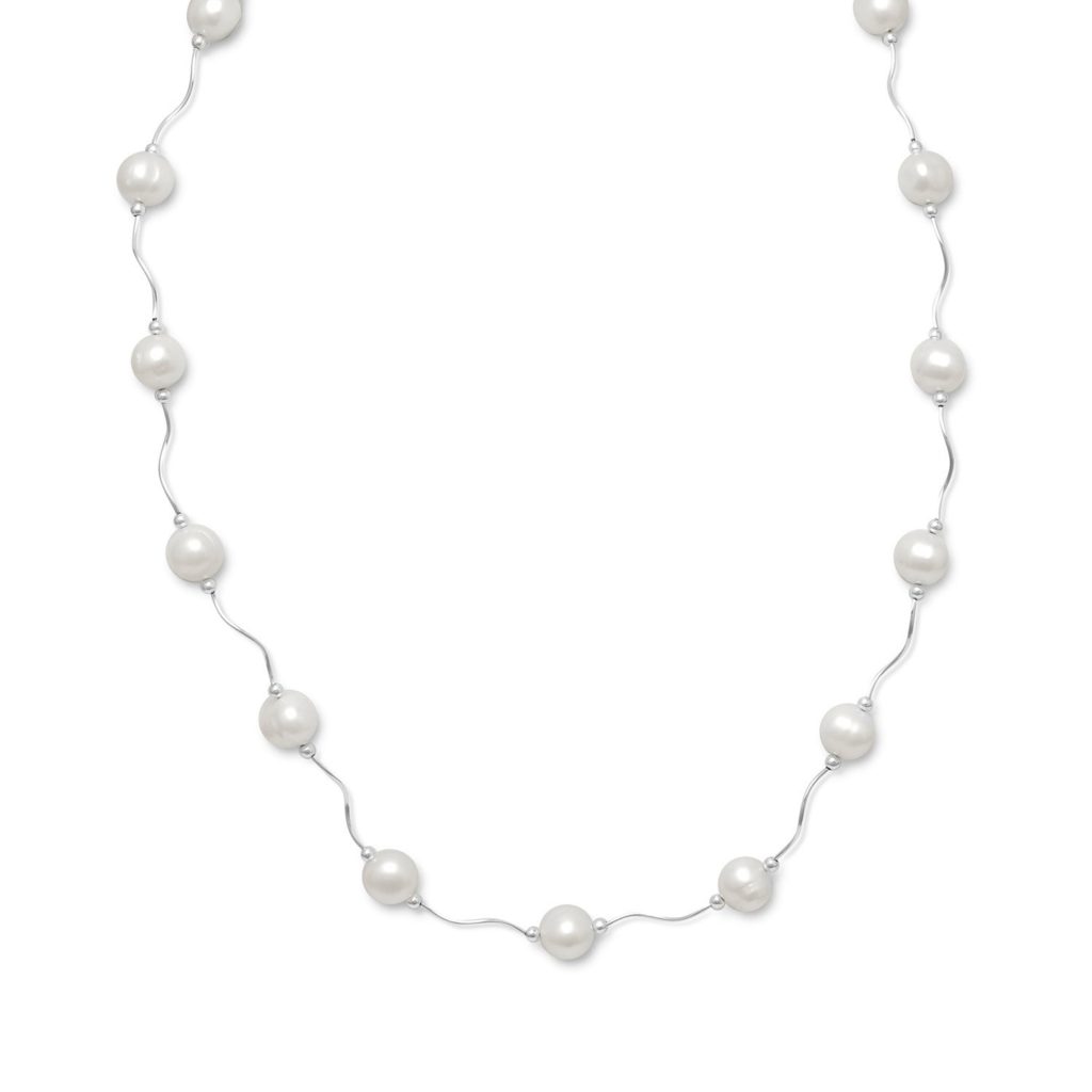16+2 Extension Wave Design Necklace with Cultured Freshwater Pearls
