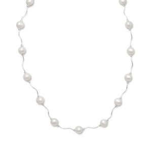 16+2 Extension Wave Design Necklace with Cultured Freshwater Pearls