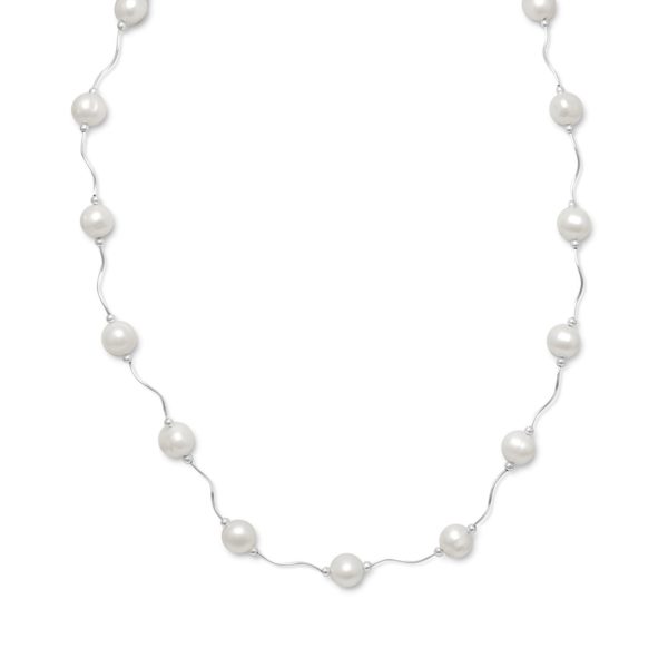 16+2 Extension Wave Design Necklace with Cultured Freshwater Pearls