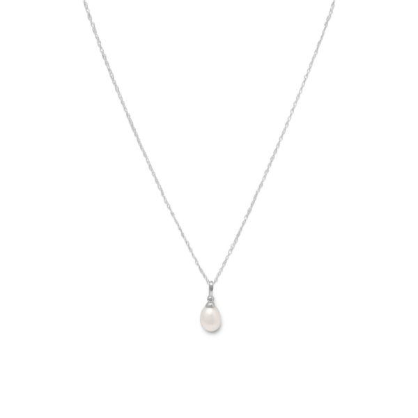 Rhodium Plated Cultured Freshwater Pearl Drop Necklace