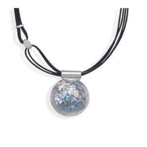 18" Leather Necklace With Roman Glass Pendant