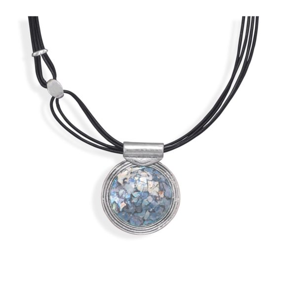 18" Leather Necklace With Roman Glass Pendant