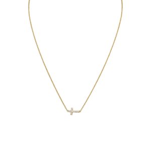 14 Karat Gold Plated Necklace with Sideways CZ Cross