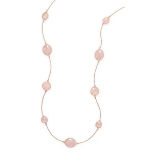 24 14 Karat Rose Gold Plated Rose Quartz Necklace