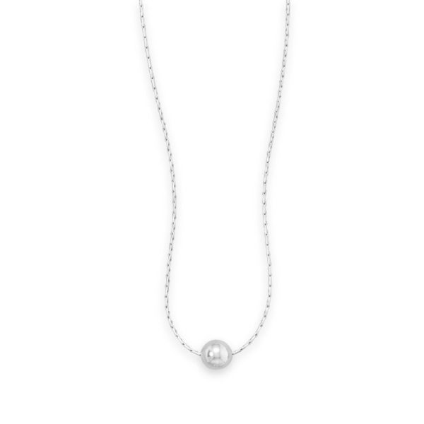 16 Rhodium Plated Necklace with Polished Bead