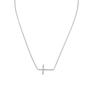 16 + 2 Rhodium Plated Polished Sideways Cross Necklace