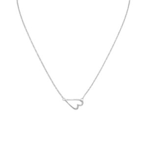 16 + 2 Rhodium Plated Sideways Heart Necklace