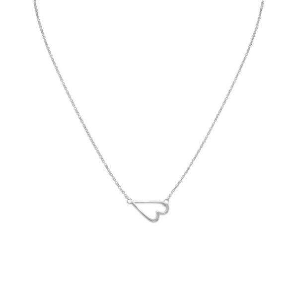 16 + 2 Rhodium Plated Sideways Heart Necklace