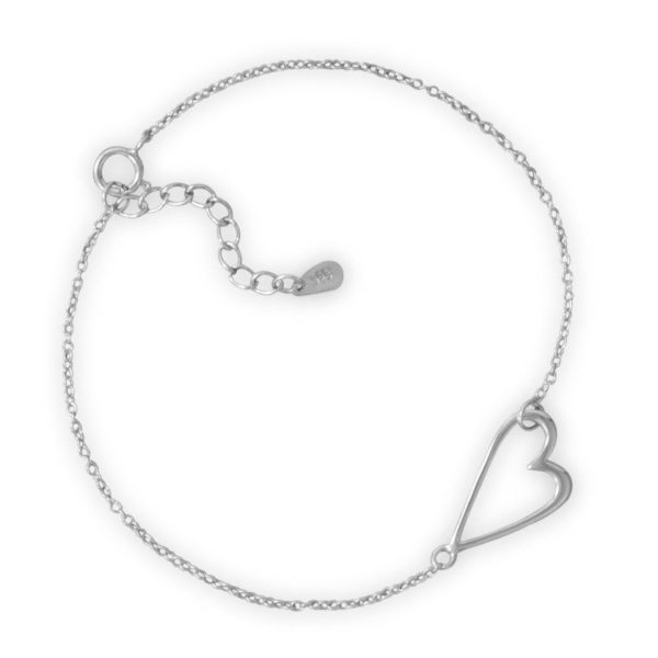 7 + 1 Rhodium Plated Sideways Heart Bracelet