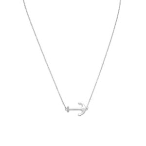 16 + 2 Rhodium Plated Sideways Anchor Necklace