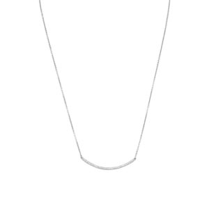 Rhodium Plated Curved CZ Bar Necklace