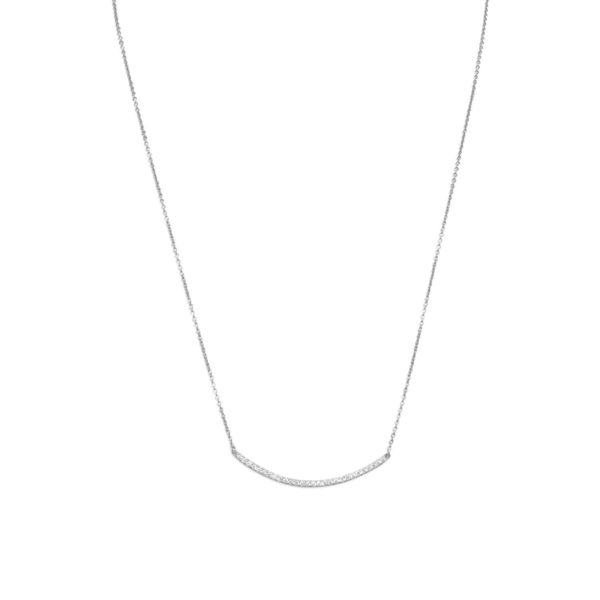 Rhodium Plated Curved CZ Bar Necklace