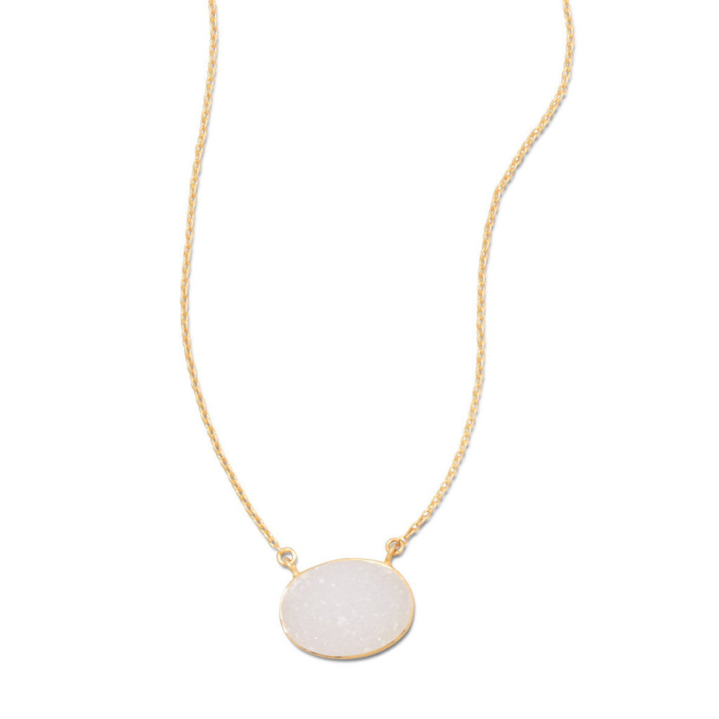16 + 2 14 Karat Gold Plated White Druzy Necklace