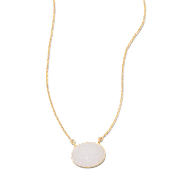 16 + 2 14 Karat Gold Plated White Druzy Necklace
