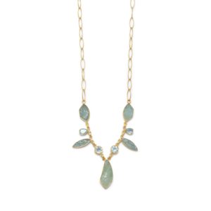 14 Karat Gold Plated Aquamarine and Blue Topaz Necklace