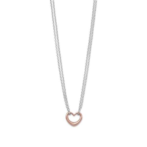 Two Tone Double Strand Open Heart Necklace