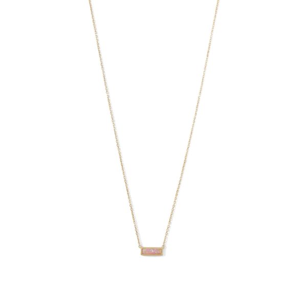 14 Karat Gold Plated Mini Synthetic Pink Opal Bar Necklace