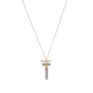 14 Karat Gold Plated Pencil Cut Gray Moonstone Drop Necklace