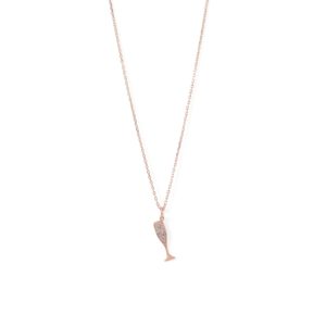 14 Karat Rose Gold Plated CZ Champagne Glass Charm Necklace