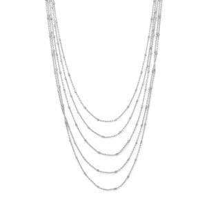 Rhodium Plated Five Strand Satellite Chain Necklace