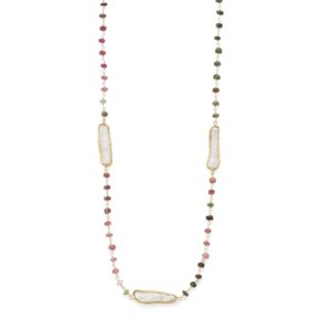 24  14 Karat Gold Plated Tourmaline and Cultured Freshwater Pearl Necklace