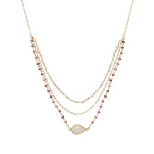 16 + 2 Gold Filled Rainbow Moonstone and Tourmaline Necklace