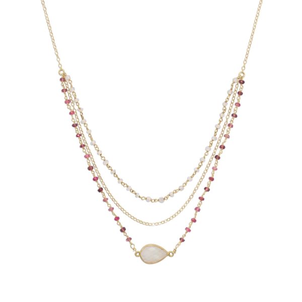 16 + 2 Gold Filled Rainbow Moonstone and Tourmaline Necklace