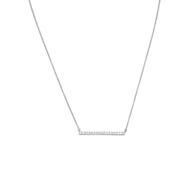 16 + 2 Rhodium Plated CZ Bar Necklace